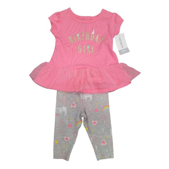 Carters Birthday Girl Outfit Pink Tulle Top & Grey Leggings 3M - Picture 1 of 1